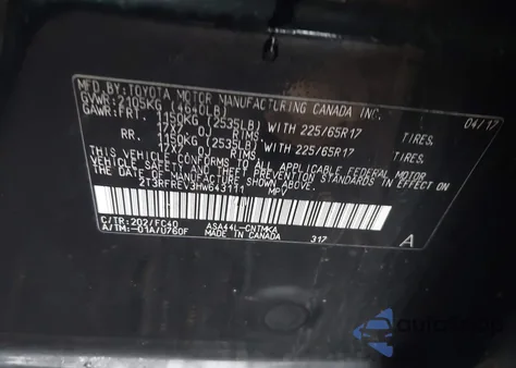 2017 Toyota Rav4 Xle из США, поврежденный, VIN 2T3RFREV3HW643111